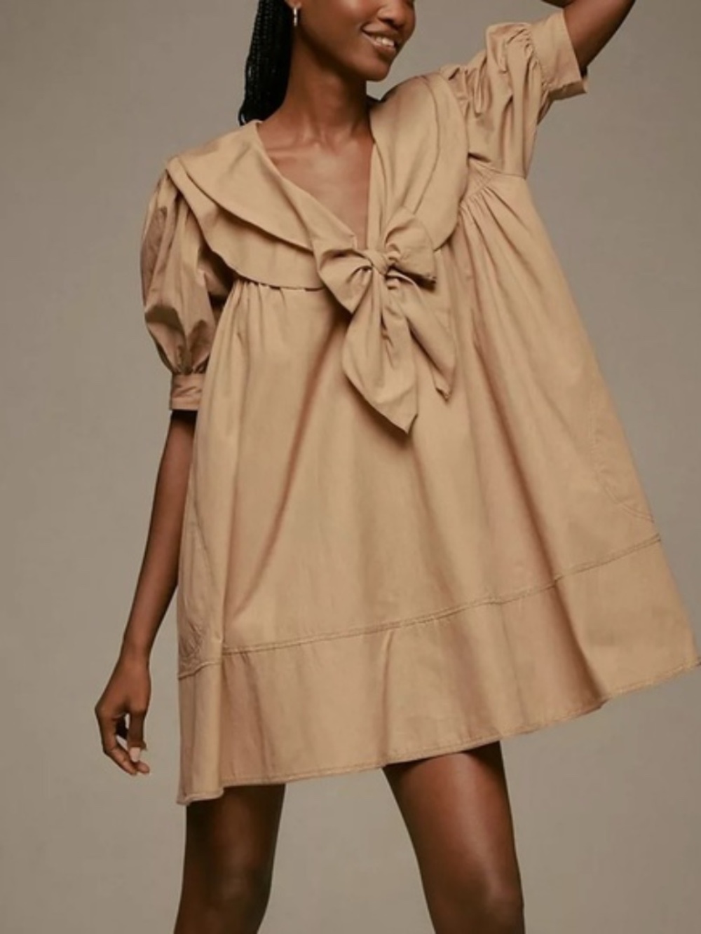 Pilcro Anthropologie Bow Front Tunic Mini Dress XL Sold Out Neutral Cottagecore